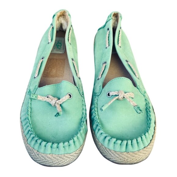 Ugg Slip On Comfort Flat Moccasin Mint Green Leather Espadrille Flats Size 10 - Picture 1 of 12